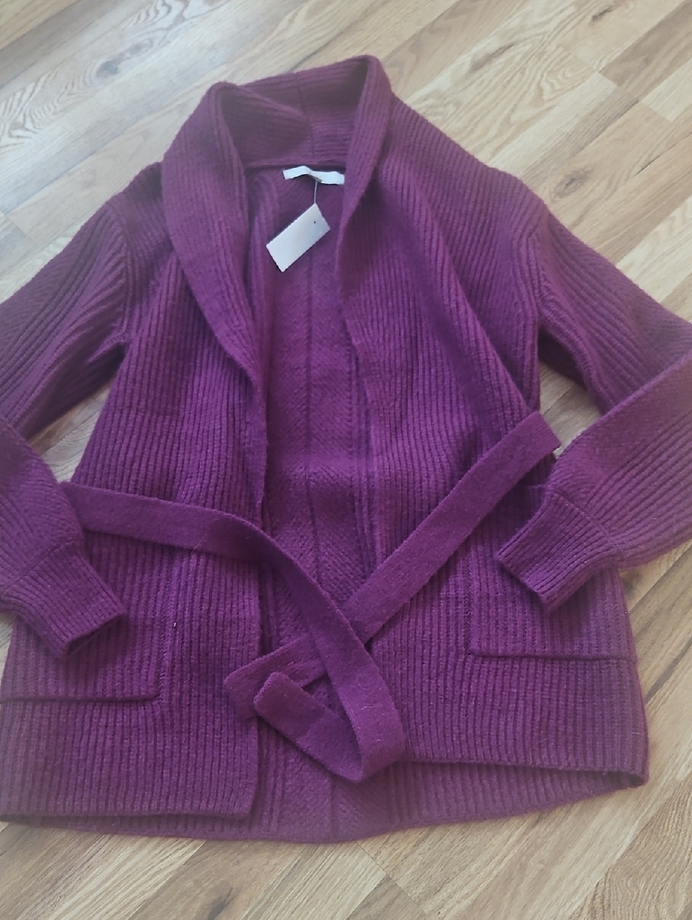 LOFT Shawl Collar Belted Cardigan - Plum, Wine Colored Size Small NWT